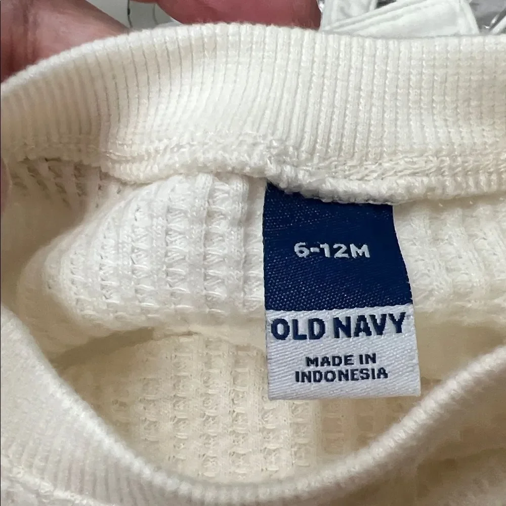 Old Navy ivory French Terry jumpsuit with waffle ivory and tan waffle bodysuit